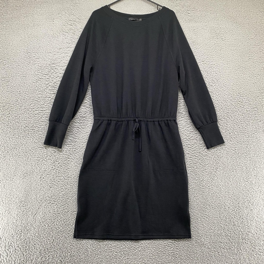 Prana Sunrise Dress Womens Large Black Knit Drawstring Waist Pockets Travel